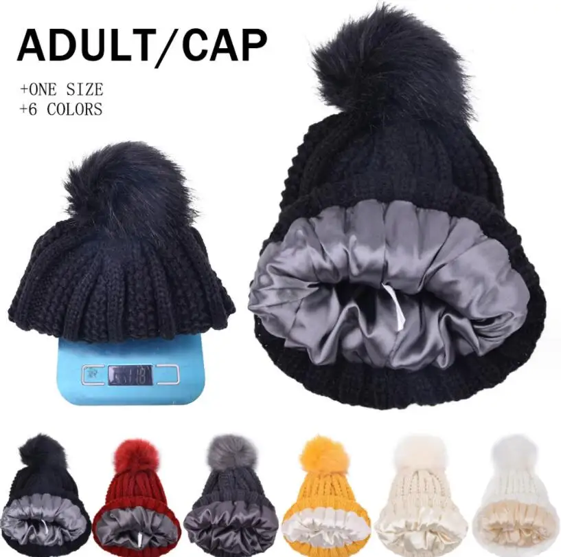 Winter Silk Satin Lined Beanie Hats Men Women Thick Warm  display picture 1