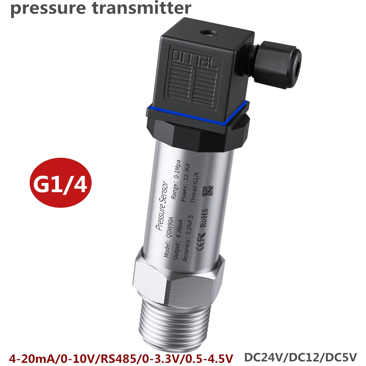 

G1/4 Hersman Pressure Transmitter 0.2bar 1bar 5bar 25 bar 12-36V Supply Pressure Transducer Water Gas Oil Liquid Gauge