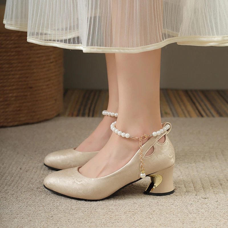 2025 جديد القوس اللؤلؤ ماري جين منصة لوليتا الكعوب للنساء أحذية الزفاف مكتنزة مقاوم للماء منتصف كعب حذا فردي للسيدات #5