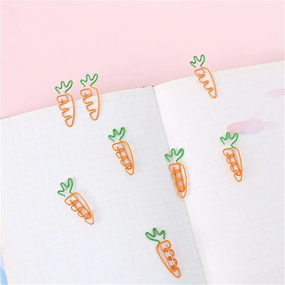 5 pçs criativo em forma de cenoura clipe de papel assistente leitura memo clipe cenoura metal marcador laranja frutas crianças papelaria