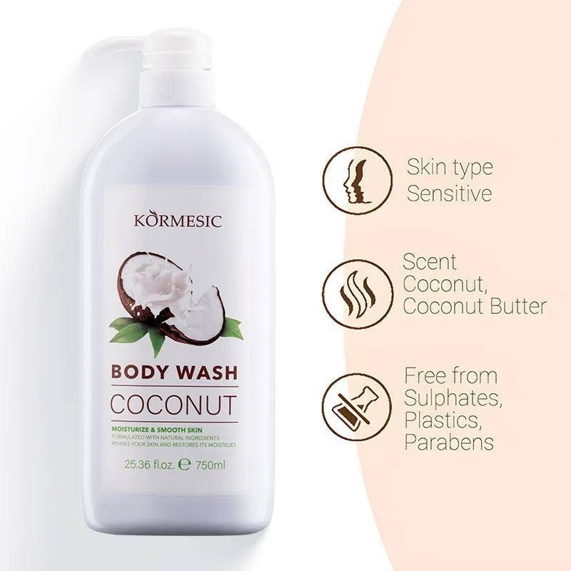 750ml Coconut shower gel moisturizing hydrating nourishing skin eliminating bacteria cleansing skin care