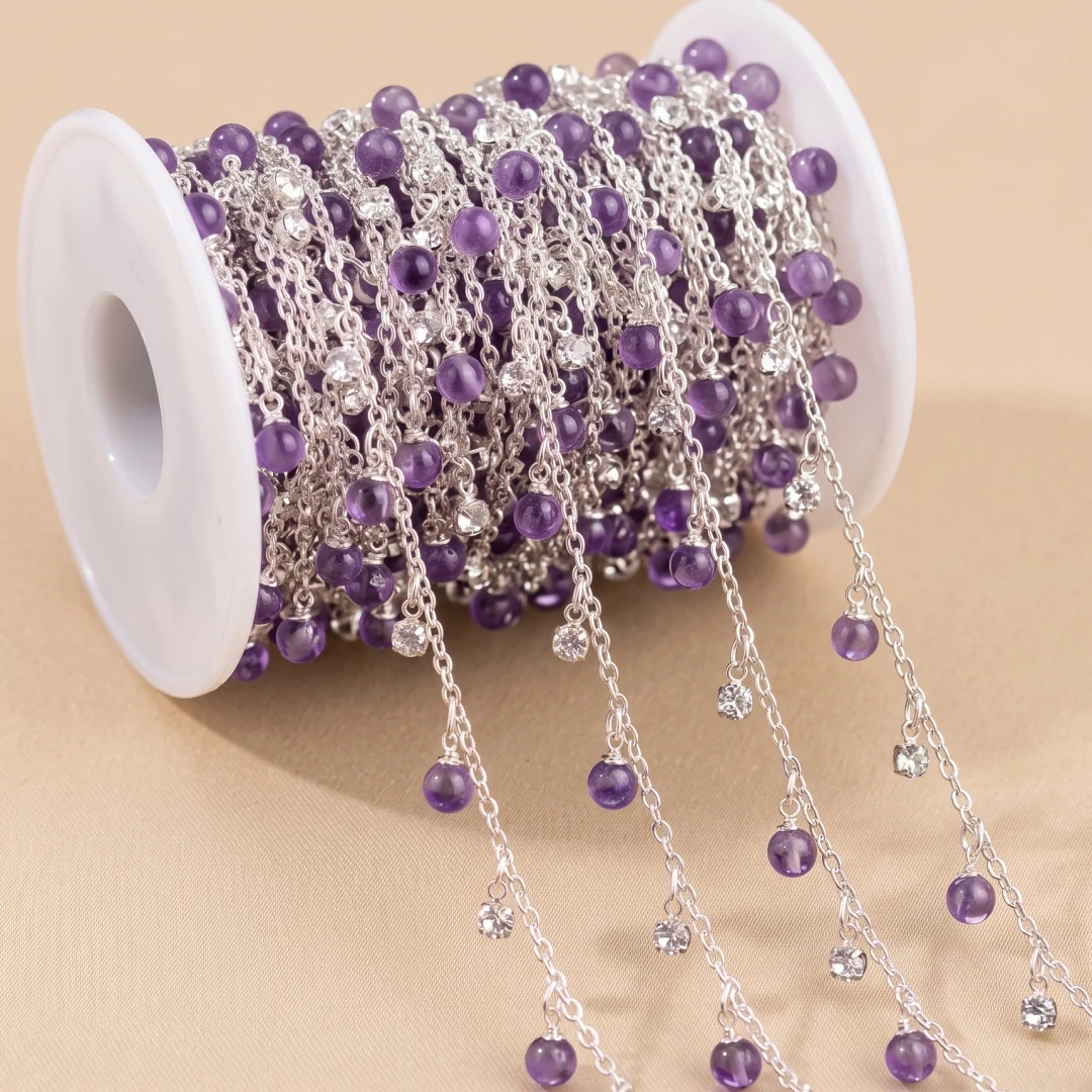 0,5/1 Meter runde Kugel-Strass-Quasten-Kette, handgefertigt, für DIY-Halskette, Armband, Damenschmuck, Accessoires, Bekleidungsmaterialien