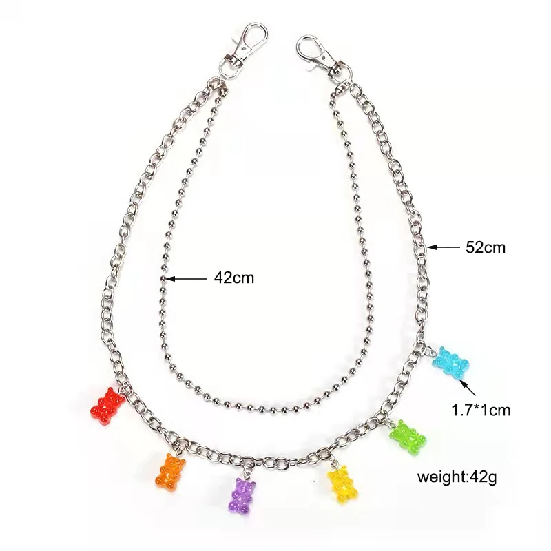 Punk Chain On The Jeans Pants Women Men Cute Bear Charm Waist Vintage Metal Acrylic Chain Belt Hisster Trouser Keychain Jewelry