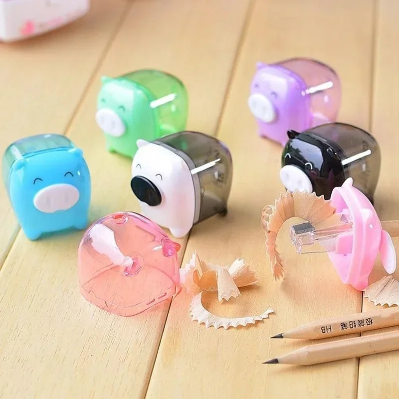 3pcs Kawaii Pig and Animal Shaped Plastic Pencil Sharpeners Multicolor Color Korean School Stationery Kid Learning Supplies