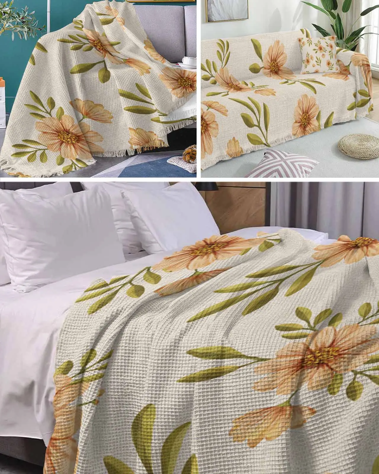 

Daisy Leaf Watercolor Four Seasons Universal Folding Sofa Cover Dustproof Sofa Cover Sofa Cushion Cover Blanket Customizable