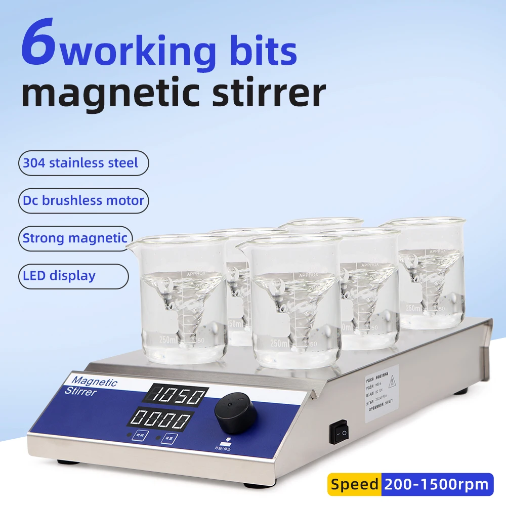 Professional 6-Position Digital Magnetic Stirrer Lab Rotary Stirring Mixer Multi Position Magnetic Stirrer Mixer For Laboratory