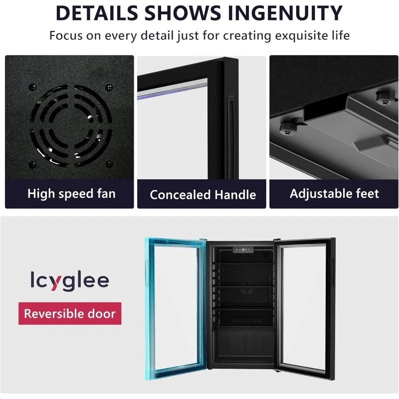 مبرد ثلاجة المشروبات - 126 علبة ثلاجة صغيرة مع باب زجاجي لبيرة الصودا والنبيذ ومبرد المشروبات مع أرفف قابلة للإزالة، أسود