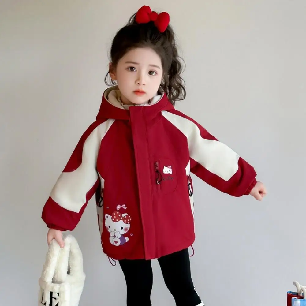 

Sanrio Hello Kitty Girls' Jacket 2025 New Autumn and Winter Children's Winter Style Plus Velvet Reversible Cartoon Baby Tops