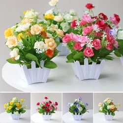 Artificial Flowers Home Decor Simulation Plant Plastic Fake Flower Potted Home Living Room Ornaments Rose Fence Flower Set