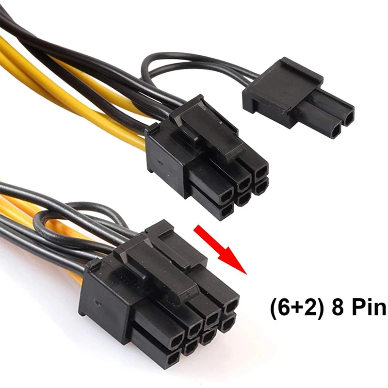 10 шт./лот, процессор 8P, гнездо на двойной 8-контактный 6 + 2P, штекер, графическая видеокарта, удлинительный кабель питания для майнера, провод 18AWG
