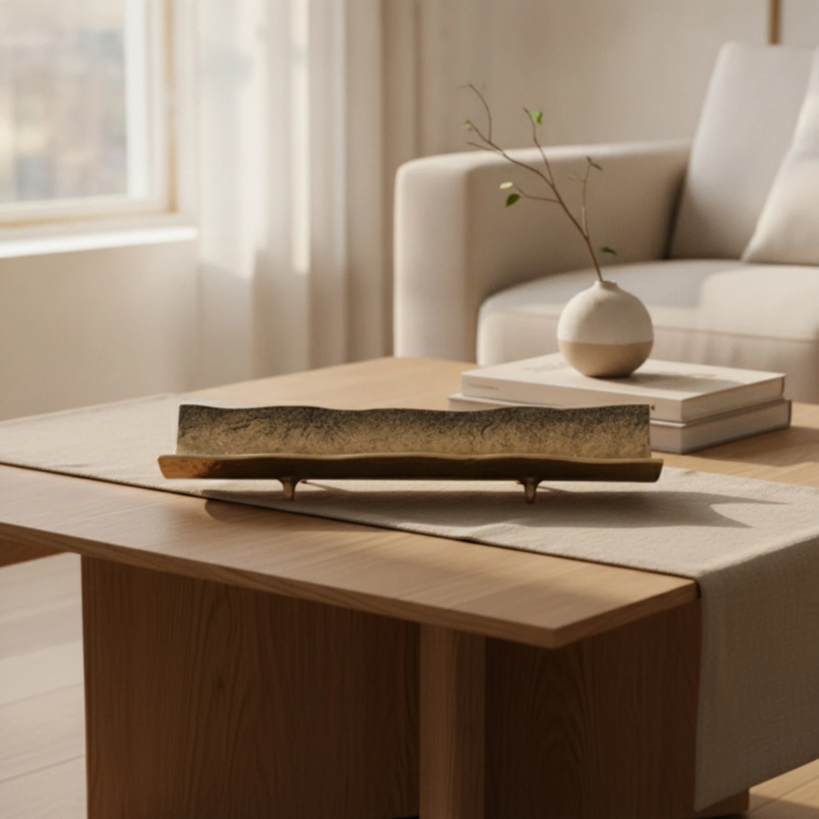 Tray with Pedestal Feet Hammered Oval Tray Sculptural Low-Silhouette for Coffee Table, Console