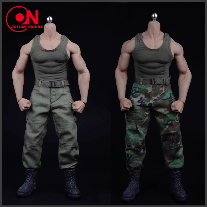 XM01 1/6 Muscle Male Vest Camo Pants Belt Shoes Sets Soldier Tactical Clothes Model Fit 12'' PH TBL M34 Action Figure Body Doll