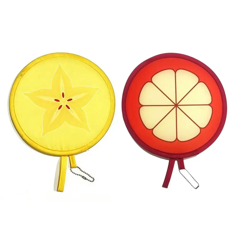 Portable Polyester Foldable Hand Fans Fruit Pattern Cartoon Handheld Folding Fan Round Shape Cooling Fans Summer