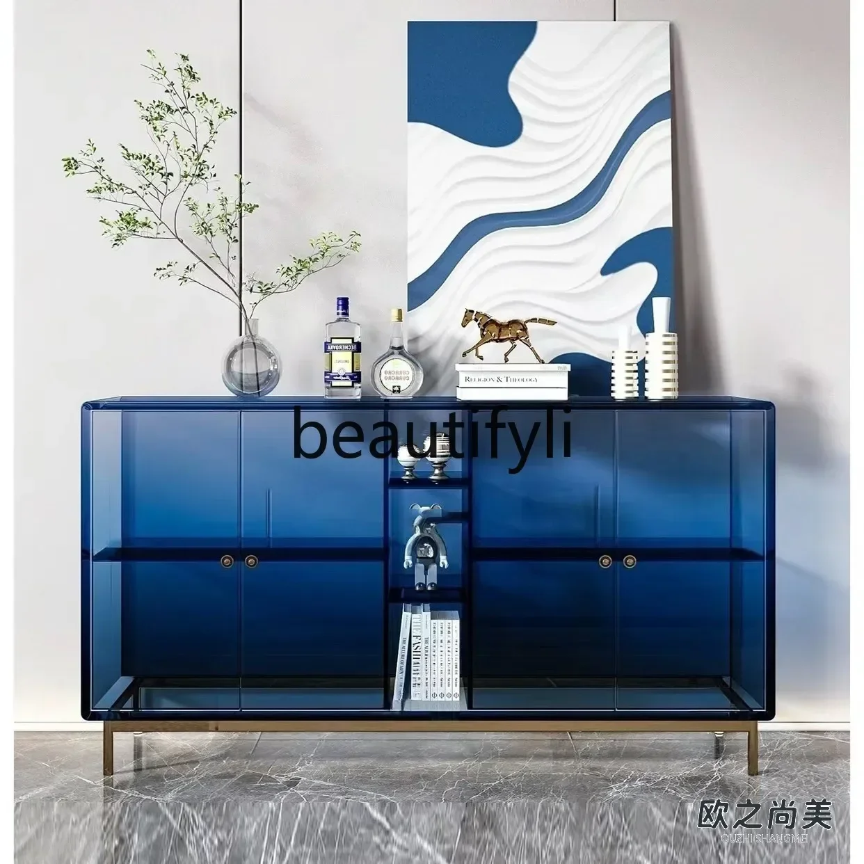 

cn8617 LHY New Arrivals QAcrylic gradual change green dining side cabinet floor gradual change color high-end storage locker Ame