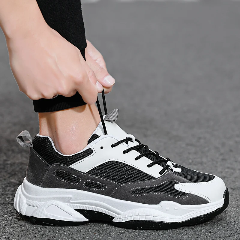 

Мужская повседневная спортивная обувь: универсальные кроссовки для бега на плоской подошве, с низким верхом, круглым носком, большого размера, на шнуровке, в тон.
