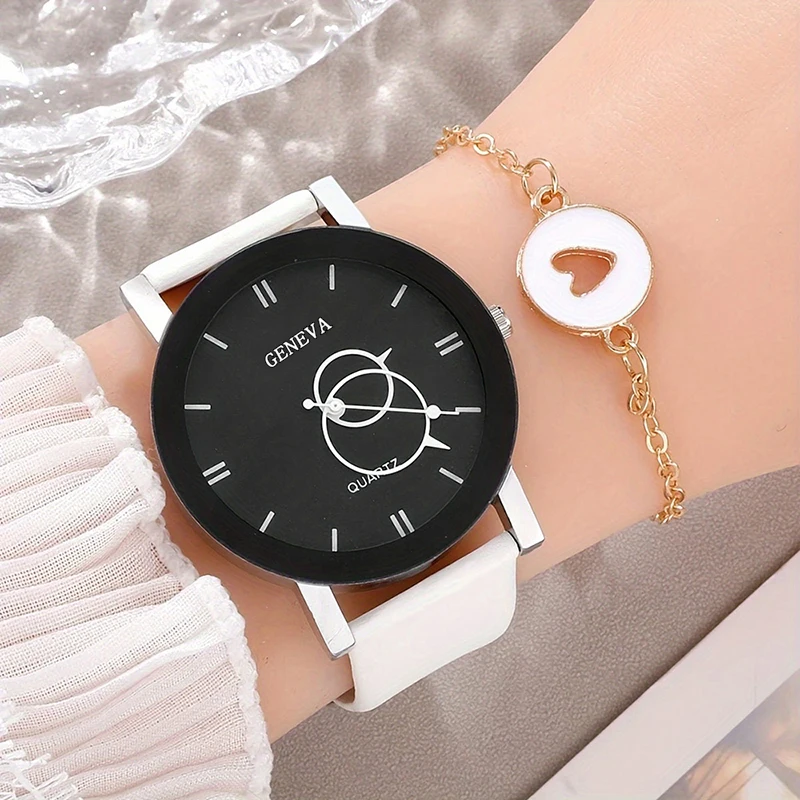 Ladies Watch Bracelet Set Leather Strap Analog Quartz Wristwatch Simple Dial Design Fashion Casual Dress Watch for Women Relogio