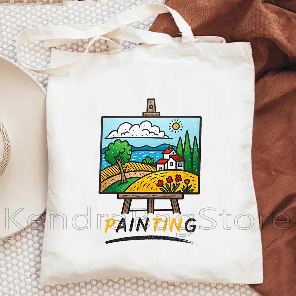 

Colorful Cute Painting Print Shopper Canvas Tote Bag - Reusable Shopping Bag, Ideal for Birth & Birthday Gifts, Durable Handbag