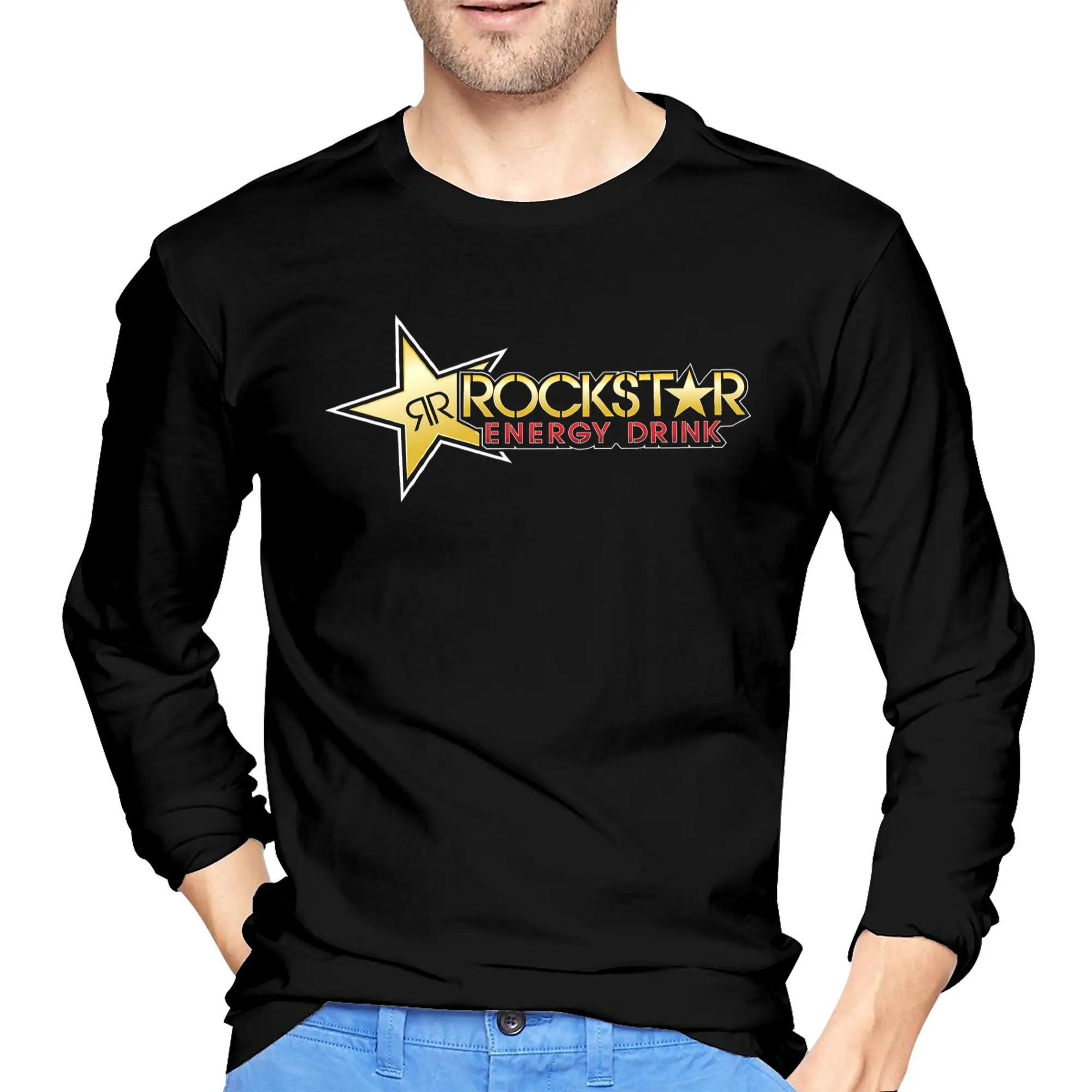 

Rockstar Energy Drink Men's Long Sleeved T-shirt Casual Round Neck T shirts Spring and Autumn Men tops