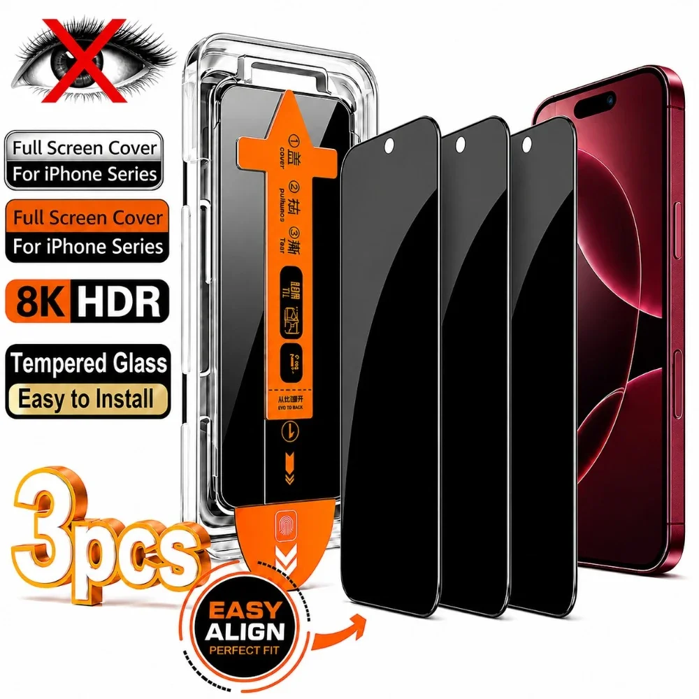 1-5Pcs Anti-Peep Privacy Screen Protector For iPhone DUO 18 Pro 17 16 15 Pro Max,Film With Easy Install Alignment Frame Anti-Spy