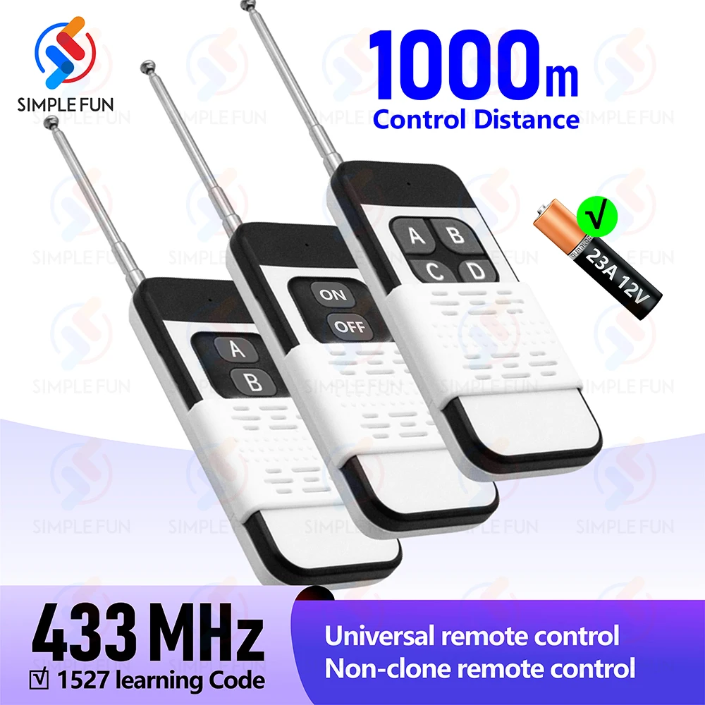 433Mhz 1000 meters Long Distance Universal Transmitter(NOT clone) 1/2/4 CH RF Remote Control 1527 Learning Code Remote Control