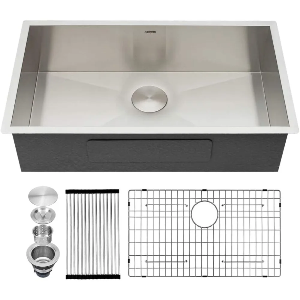 

Kichae 33 Inch Undermount Kitchen Sink Single Bowl Stainless Steel Kitchen Sink 33" Under Mount 18 Gauge Round Corner Kitchen