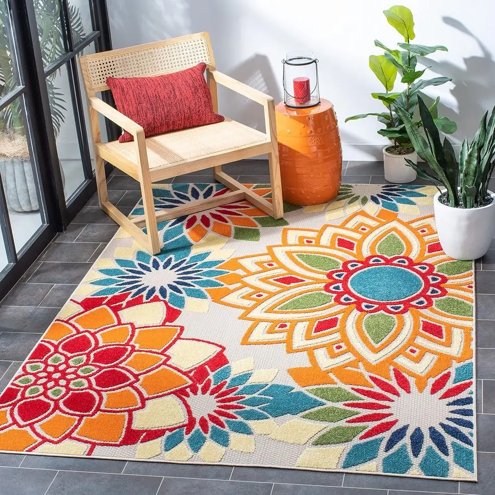 

Коврик для улицы из коллекции Rug Outdoor Cabana, 8' x 10', цвет слоновая кость и оранжевый, не линяет, легко чистится, идеально подходит для патио, заднего двора, прихожей (CBN328A)