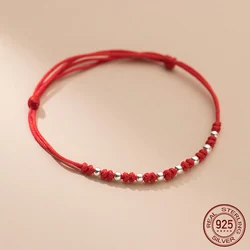 La monada 25cm Lucky 925 Silver Rope Bracelets Women Silver 8 Bead Red Thread Line String Bracelets For Women Girl Adjustable