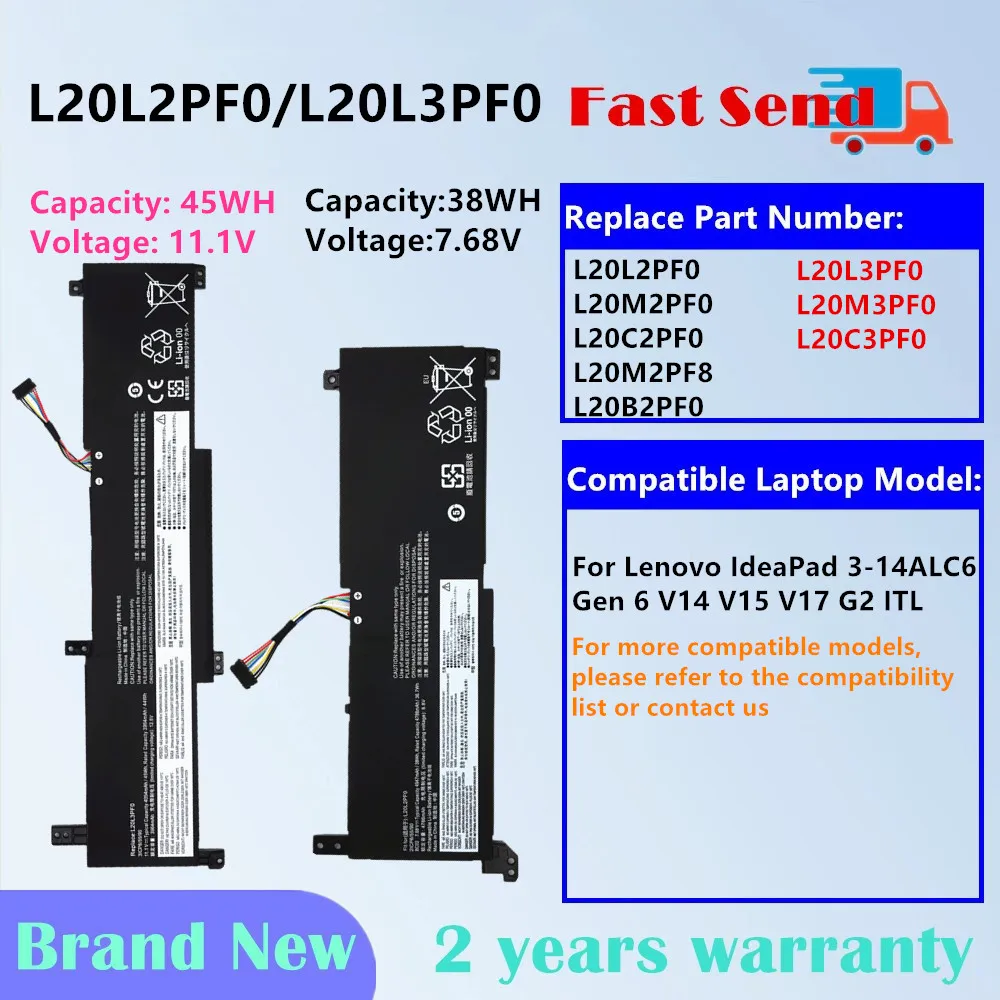L20L2PF0 L20L3PF0 Laptop Battery For Lenovo S14 G2-ITL G3-IAP G2-ALC G2-IJL G3-ABA L20M2PF0 L20C2PF0 L20B2PF0 L20M3PF0 L20C3PF0