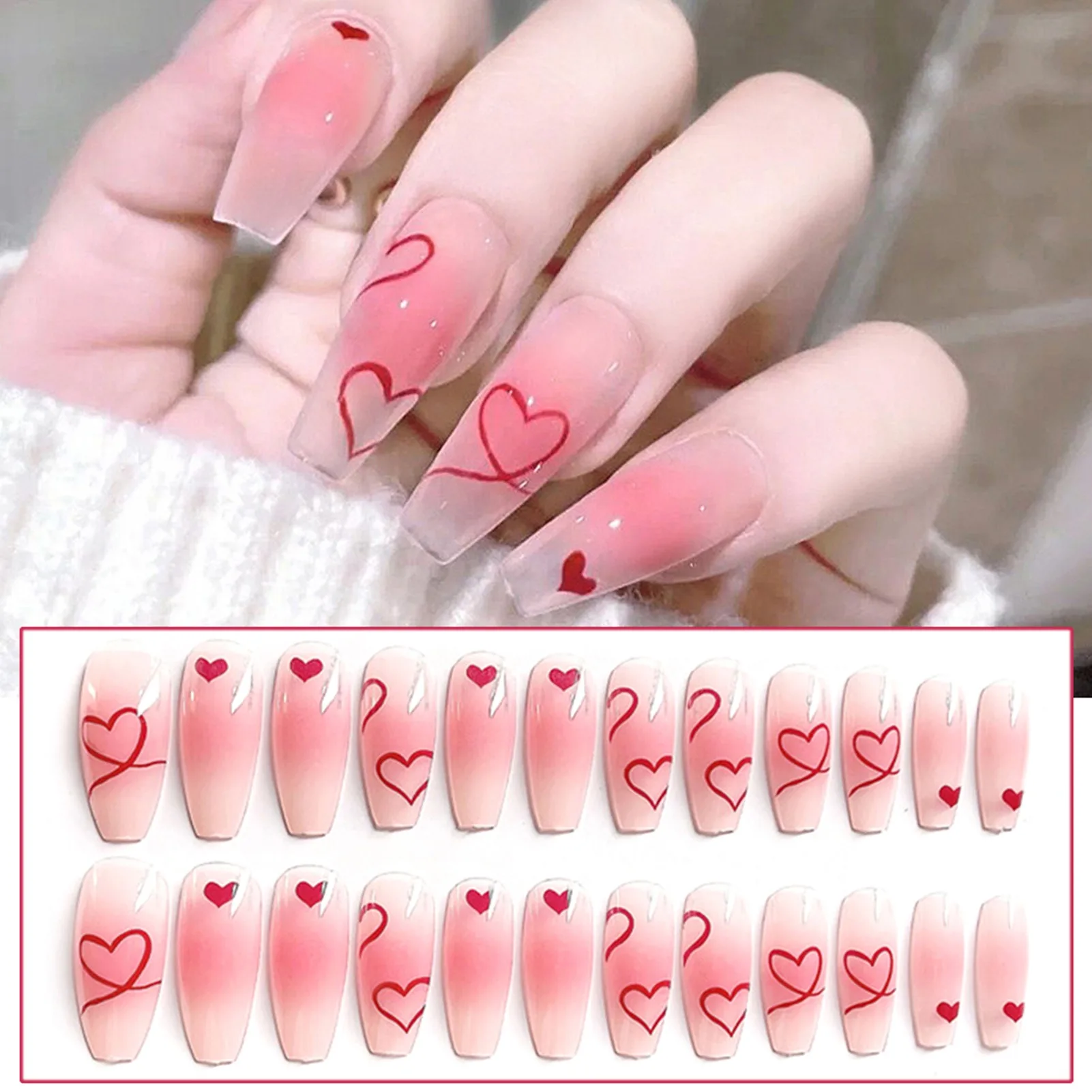 24pcs False Nail Pure Color Nail Tips Fashion Japanese Style Iceing Translucent Pink Tender Fake False Nail Art Make up Press On