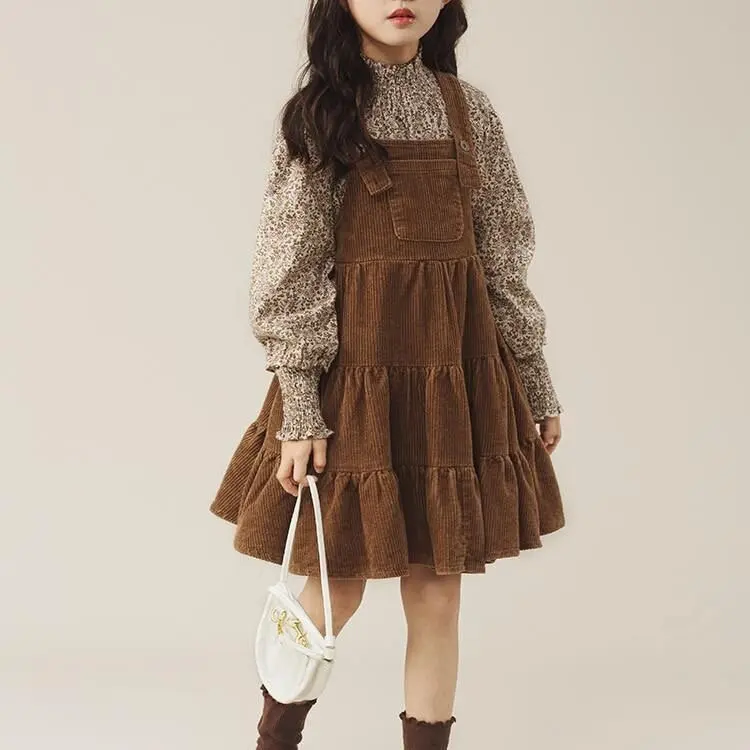 Korean Version Children Clothing Autumn Winter New Black Premium Velvet Dress for Girls With Lace Collar and Bow Princess Dress
