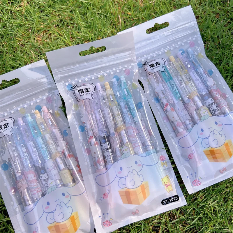 أحدث طقم إصدار محدود من سانريو مكون من 6 قطع، مستلزمات مدرسية، هدايا للأولاد والبنات، قلم جل أسود سريع الجفاف وسلس #3