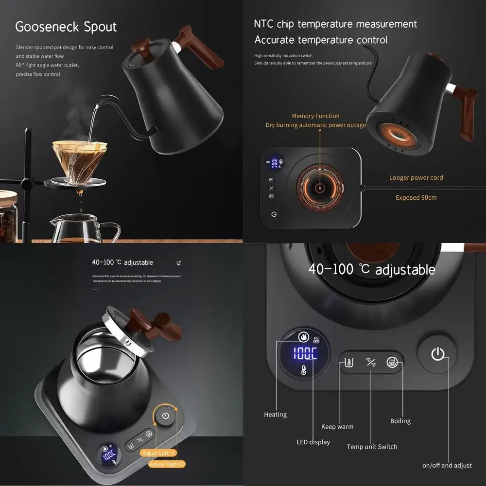 

Precision Temperature Electric Kettle, 1°F Control, Quiet Stainless Steel, Ideal for Beverages, Auto-Boil, Safety Features, Memo