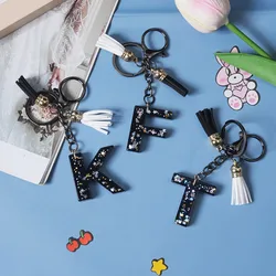 Letter a To Z 26 Letter Keychain Exquisite Tassel English Alphabet Bag Pendant Fashion Black Alphabet Initials Glitter Keyring