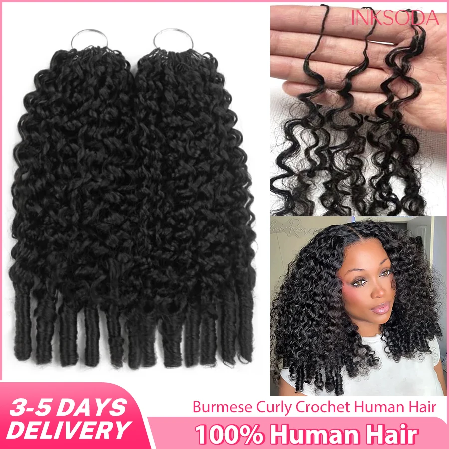 Burmese Curly Crochet Human Hair Knotless Pre-Separated Natural Black Kinky Curly Feather Crochet Hair Extensions For Braiding