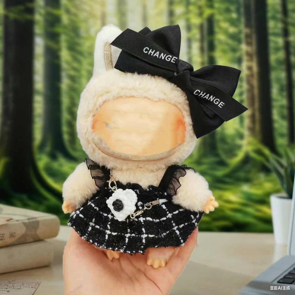 

17cm toy plush doll clothes Creative Little Black Dress Bowknot Stylish Girl Costume Accessories
