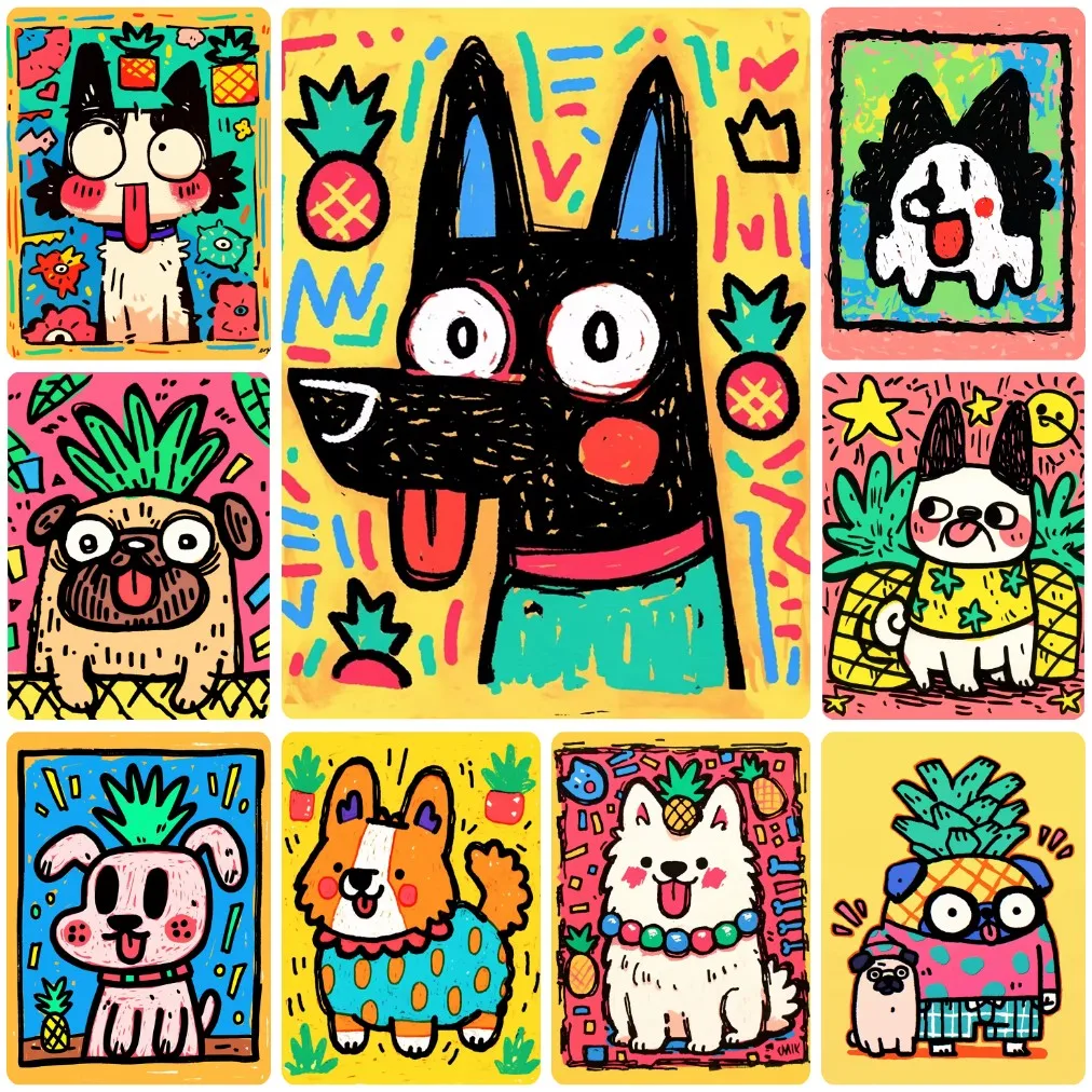 5D DIY Bunte Graffiti-Hund Diamantmalerei, Fantasievoller Ananas-Welpen, Handgemachte Kunst, Exquisites Kreatives Geschenk, Heimdekoration