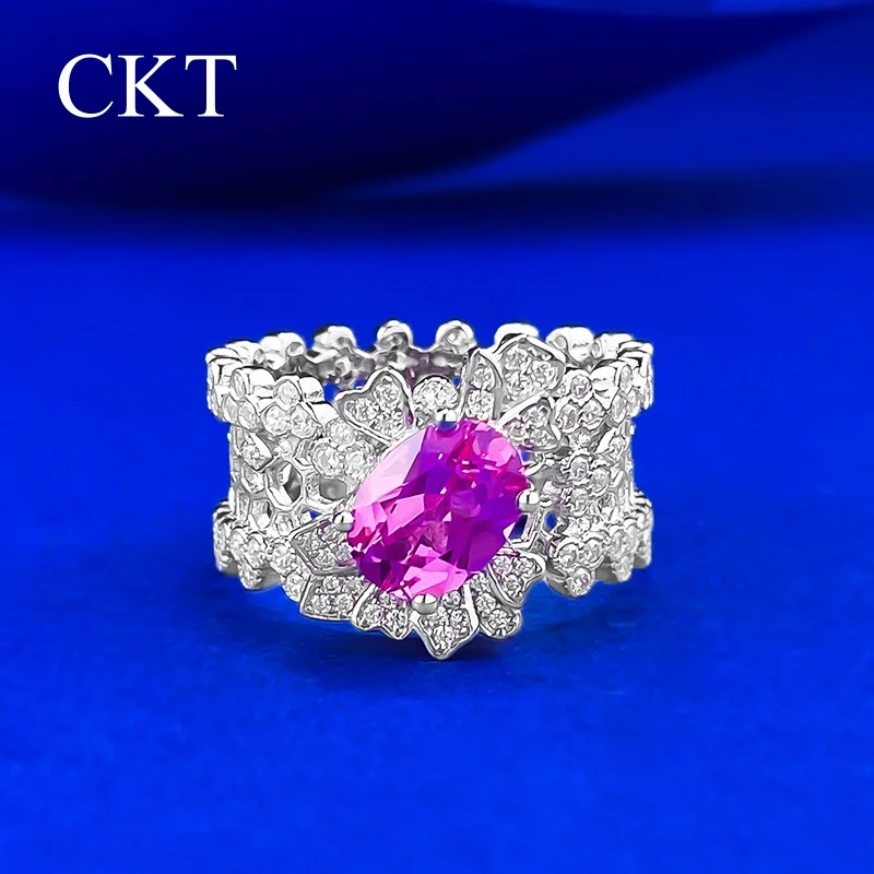 

CKT 6x8mm Oval Shape Moissanite Diamond Hollow Ring for Women 925 Sterling Silver Wedding Anniversary Gift Jewelry