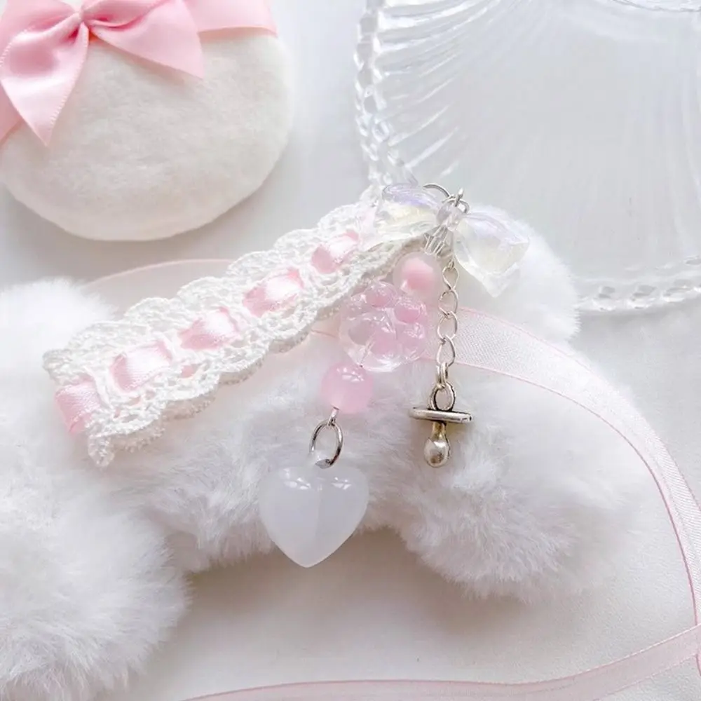 Fashion Pink Phone Charms Pendant Kawaii Cute Bowknot Bead Sweet Girl Keychain Chain Love Heart For iPhone Camera Car Key Ring