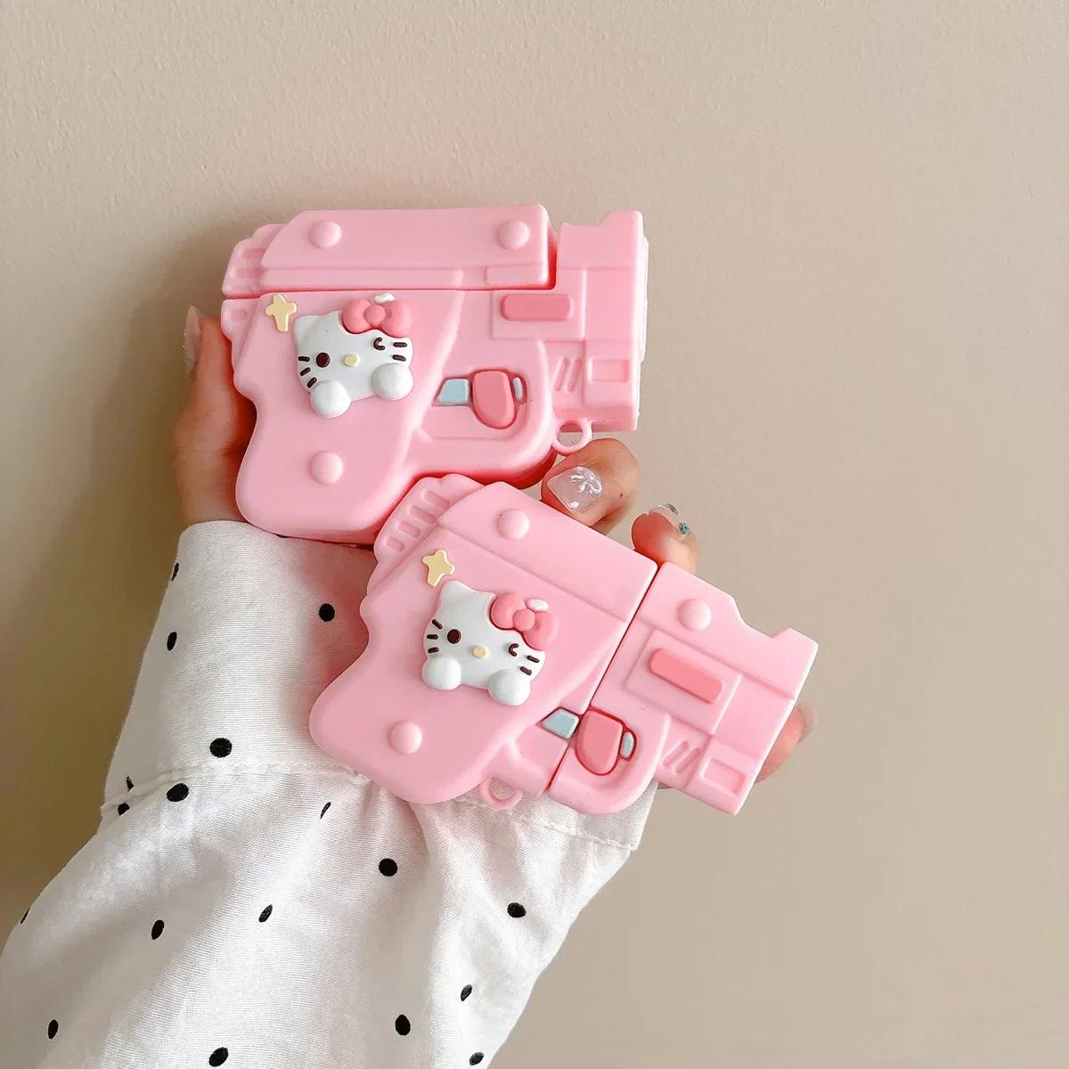 For Airpods 4 Case,Hello Kitty Pink Toy Gun Shockproof Protective Earphone Silicone Cover For Airpod Pro 2 Case Girls Women Kids