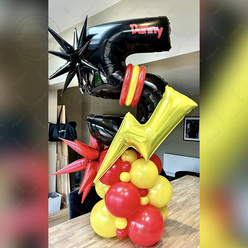 Red Black Yellow Balloon, 32Inch Black Number Balloon, Cartoon Game Lightning Balloon, Happy Birthday Decoration