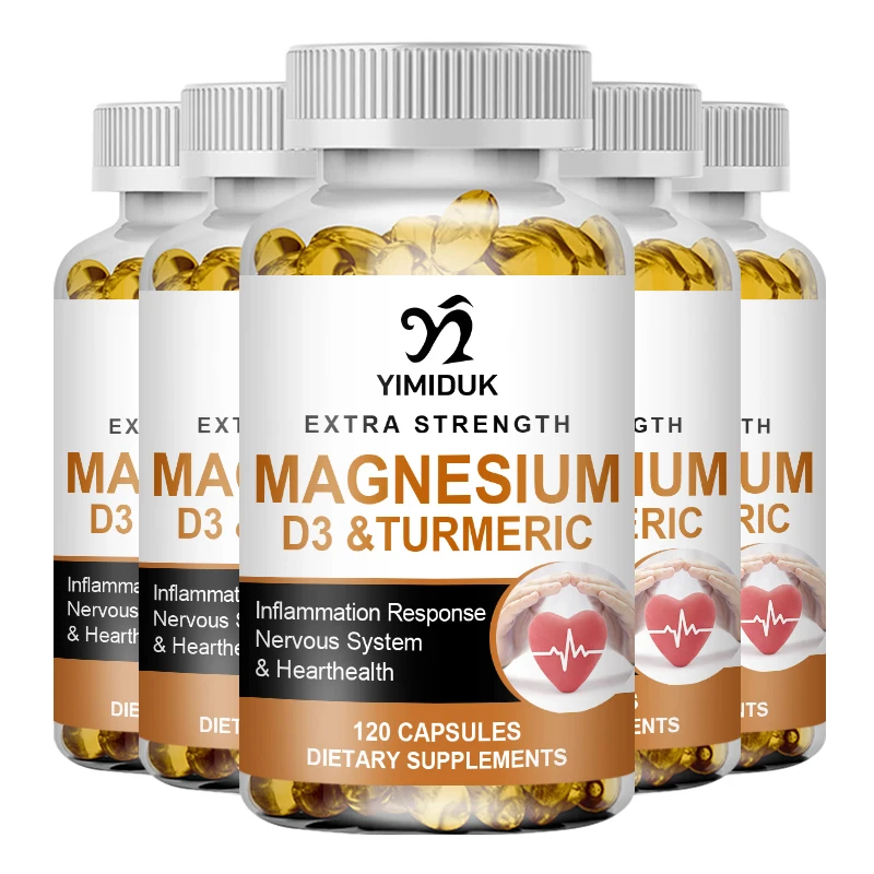 

Magnesium & Vitamin D3 Capsule with Turmeric Healthy Heart and Nervous System, Strengthens Bones &Muscles, Improved Joint Health