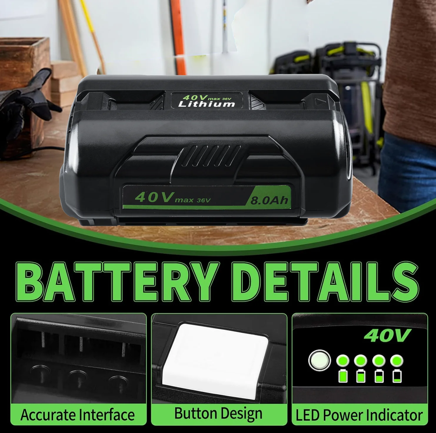 VANON 1/2/4Pcs OP4040A1 8.0Ah 40V MAX Li-Ion Battery Replace for Ryobi OP4015 OP4026 OP40401 OP4050 OP40501 OP4060A Battery pin