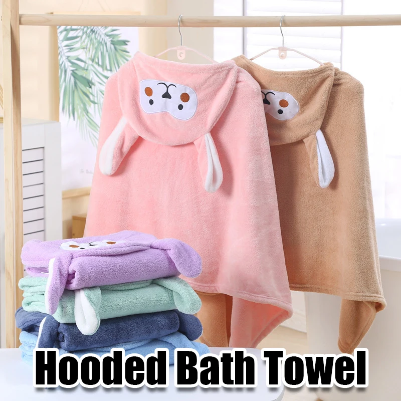 Coral Fleece Hooded Bath Towel for Baby Children Super Absorbent Quick Dry Soft Cartoon Cape Towel for Kids Gift