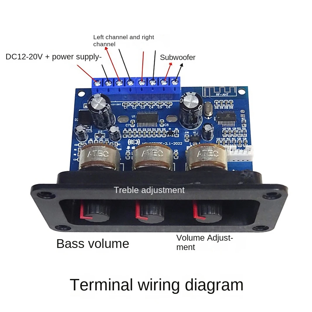 Scheda amplificatore di potenza digitale a 2.1 canali con telecomando 2x25W + 50W BT5.0 Subwoofer Scheda amplificatore in classe D DC12-20V