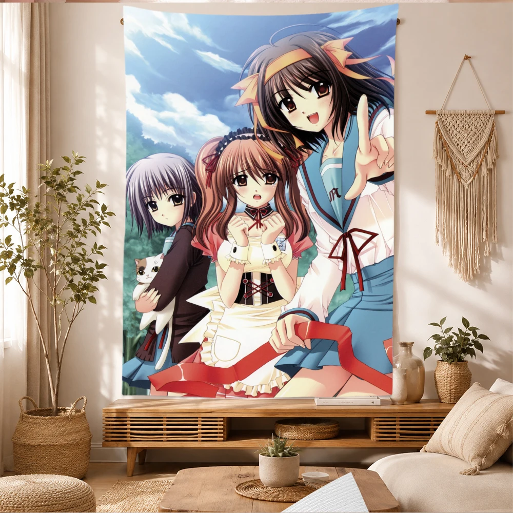 SOS club Tapestry Wall Hanging Anime Girls School Uniform Maid Outfit Cat Group Art Bedroom Dorm Home Decor Fans Gifts