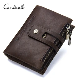 CONTACT'S Genuine Leather Short Wallets for Men High Qualiy RFID Card Holder Money Clip Zipper Coin Purses Men's Bag Handbag
