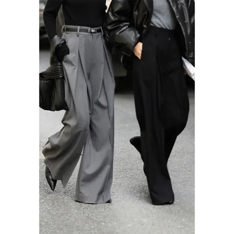 

Deeptown Elegant Baggy Woman Grey Suit Pants Korean Fashion Office Lady Casual Wide Leg Trousers Harajuku Basic Pantalones