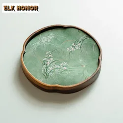 Chinese Walnut Wood Crabapple Pot Bearing Holder Circular Small Tea Tray Dry Brewing Table Teaware Heat Insulation Pad Ornaments