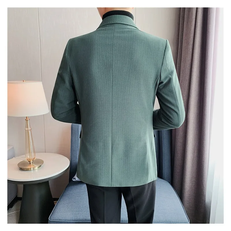 Men's Slim Fit Double-Breasted Blazer - Premium Pinstripe Suit Jacket with Peak Lapel for Business, Office & Formal Occasions