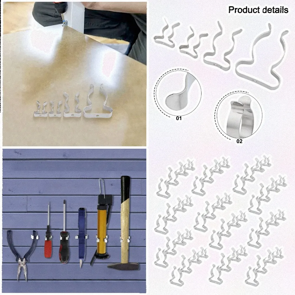 48Pcs Manganese Steel Spring Terry Clips Assorted 10-25mm Open Type Tool Storage Holder For Garage Shed Pipe Rake Broom Hardware
